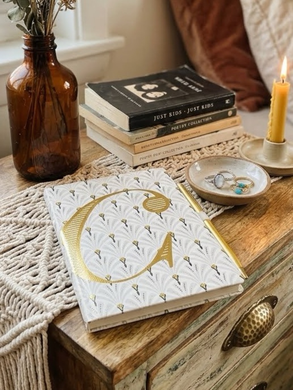 NWT “C” Anthropologie Adelaide Gold Foil Monogram Journal Initial Notebook w Pen
